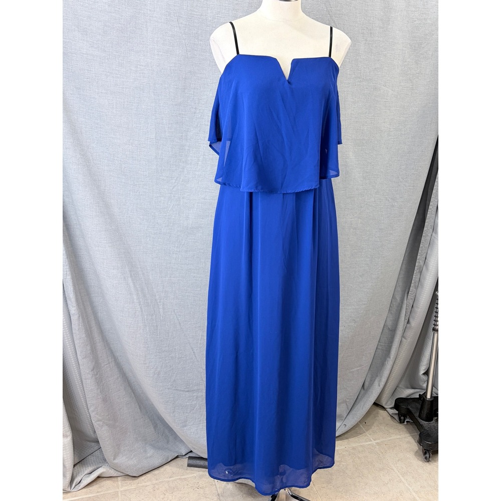 City Triangles Cobalt Blue Chiffon Ruffle Overlay Maxi‎ Dress M